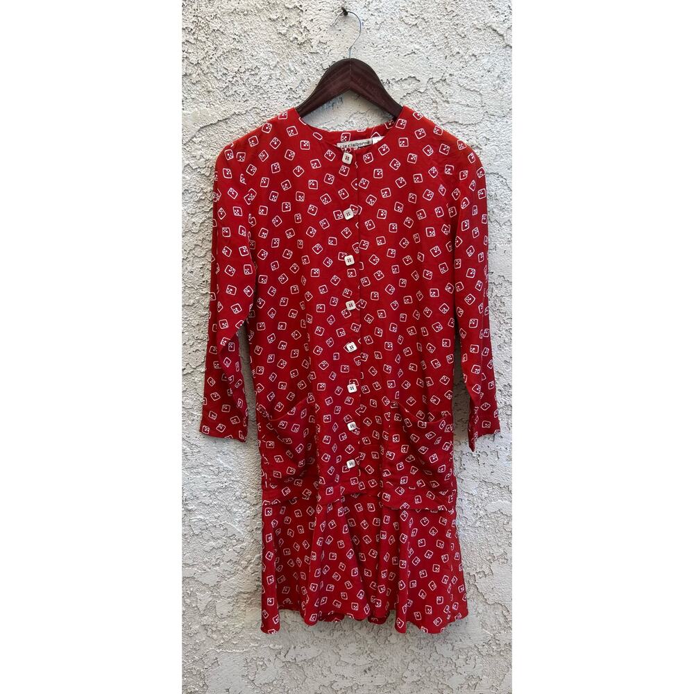 Vintage Liz Claiborne Dice Print Drop Waist Dress Size XS Petite